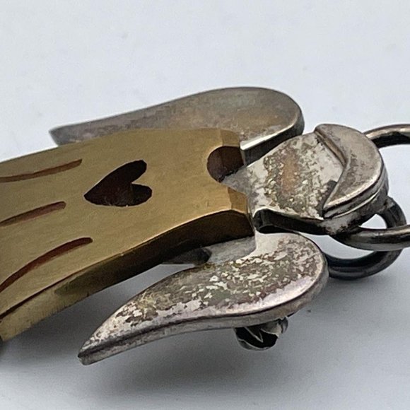 Sterling Steel Silver & Gold Tone Brass Small Angel Brooch With Heart & Halo - Picture 3 of 5